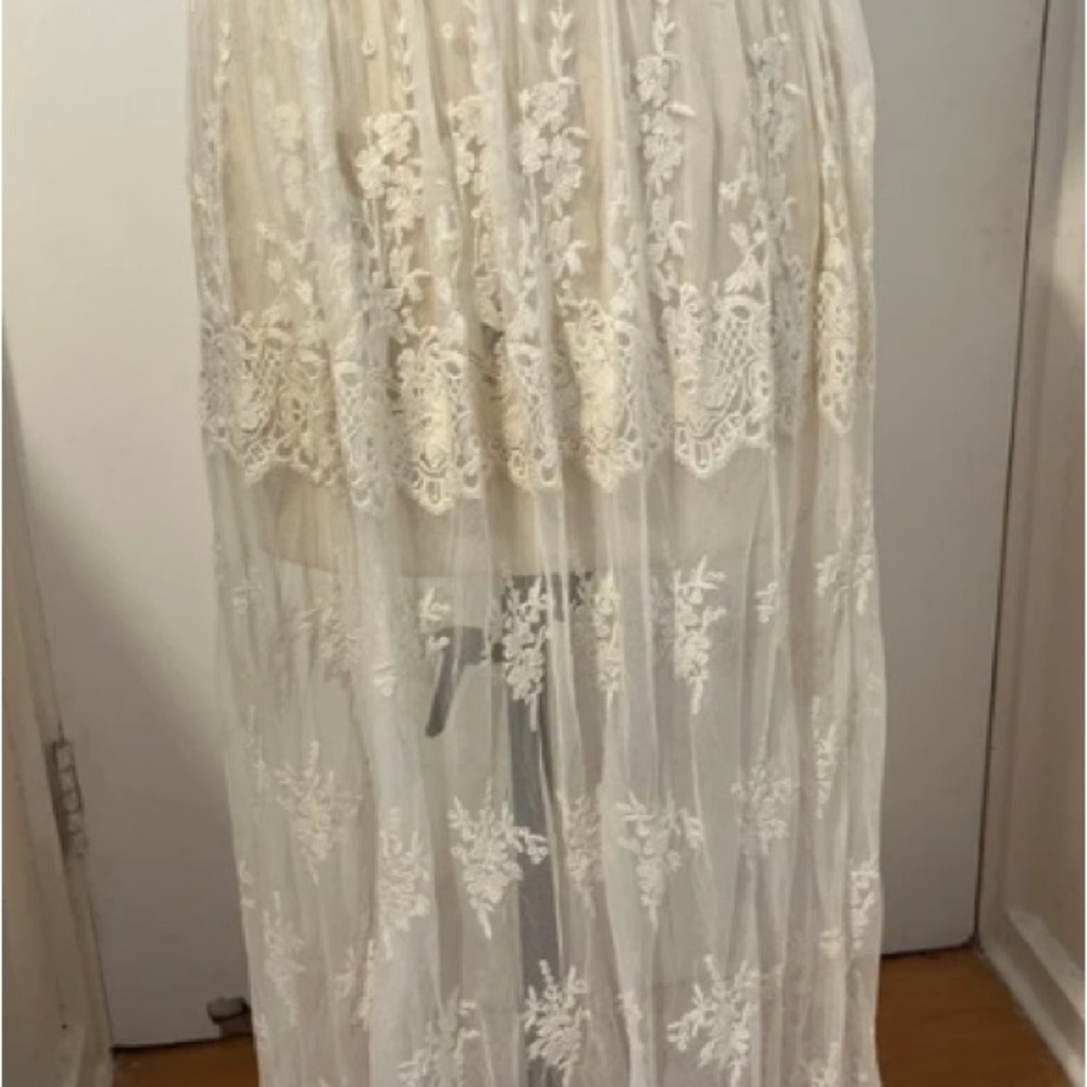Zara Ivory Lace Tiered Maxi Skirt